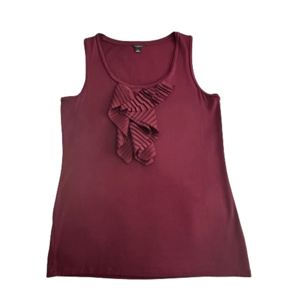 Ann Taylor Women's Medium Burgundy/Maroon Scoop Neckline Ruffled Tank Top - Picture 4 of 14